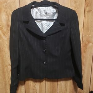 Pin Stripe Blazer 10P Black Two Button Long Sleeve Tahari Arthur S Levine Chic